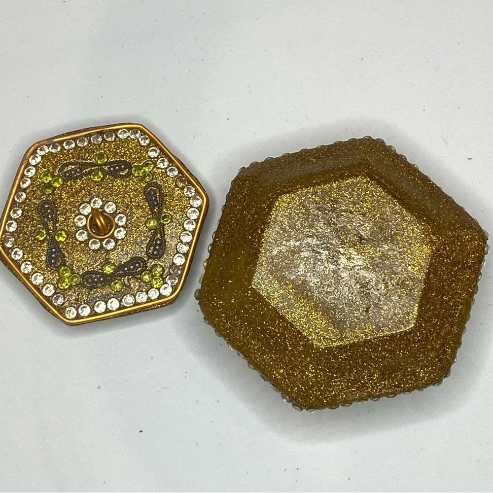 Vintage Gold Sparkly Enameled Bejeweled Trinket Jewelry Box Moroccan Mosaic